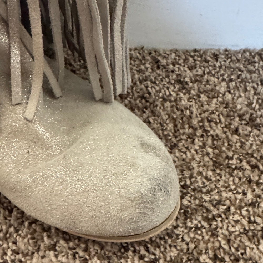 Joyfolie Fringe Glitter Knee-High Boots in Light Silver - Picture 6 of 10